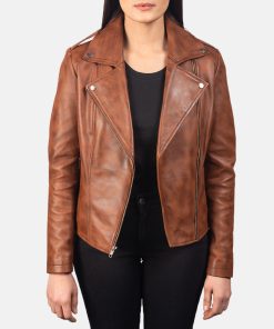 Flashback Brown Leather Biker Jacket For Women