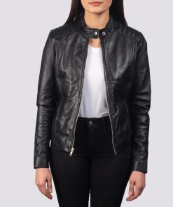 Kelsee Black Leather Biker Jacket For Women
