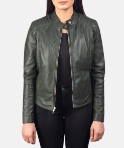 Kelsee Green Leather Biker Jacket For Women