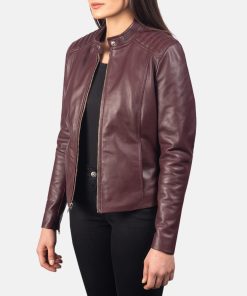 Alternative view of Kelsee Maroon Leather Biker Jacket For Women
