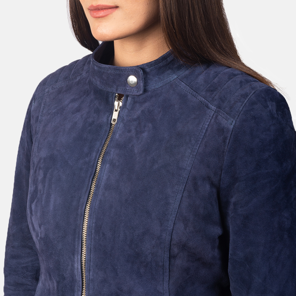 Kelsee Navy Blue Suede Biker Jacket For Women 6-1551972831813