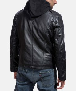 Alternative view of Mens Highschool Black Leather Hooded Jacketh