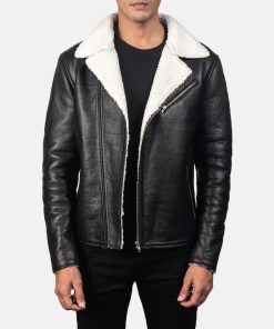 Men's Alberto White Shearling Black Leather Biker Jacket