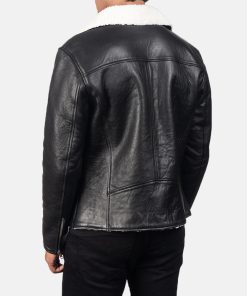 Alternative view of Men's Alberto White Shearling Black Leather Biker Jacket
