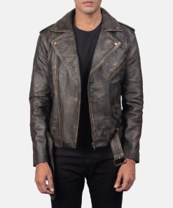 Men's Allaric Alley Distressed Brown Leather Biker Jacket