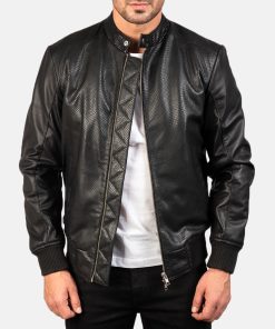 Men's Avan Black Leather Bomber Jacket