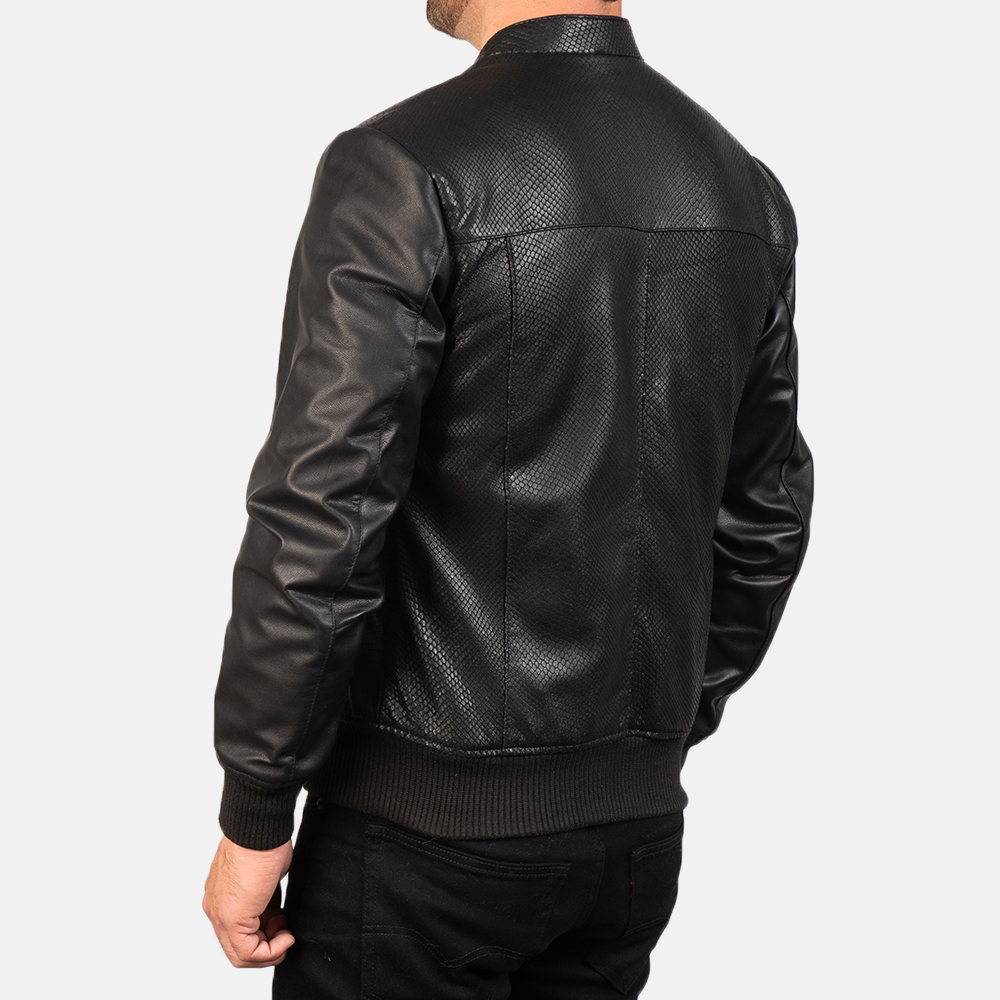 Men's Avan Black Leather Bomber Jacket - Image 3