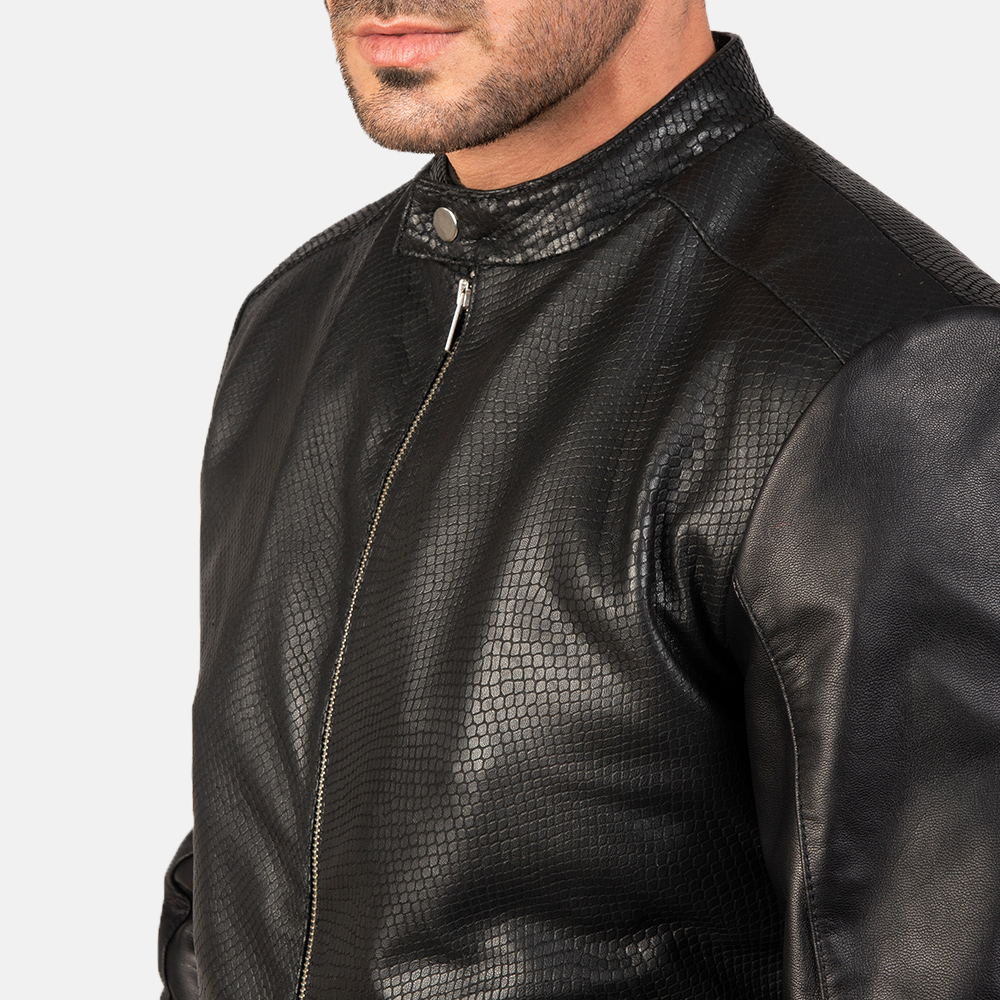 Men's Avan Black Leather Bomber Jacket - Image 4