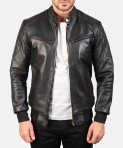 Men's Bomia Ma 1 Black Leather Bomber Jacket