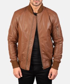 Men's Bomia Ma-1 Brown Leather Bomber Jacket