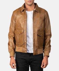 Men's Coffmen Olive Brown Leather Bomber Jacket