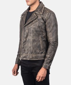 Alternative view of Men's Danny Quilted Brown Leather Biker Jacket
