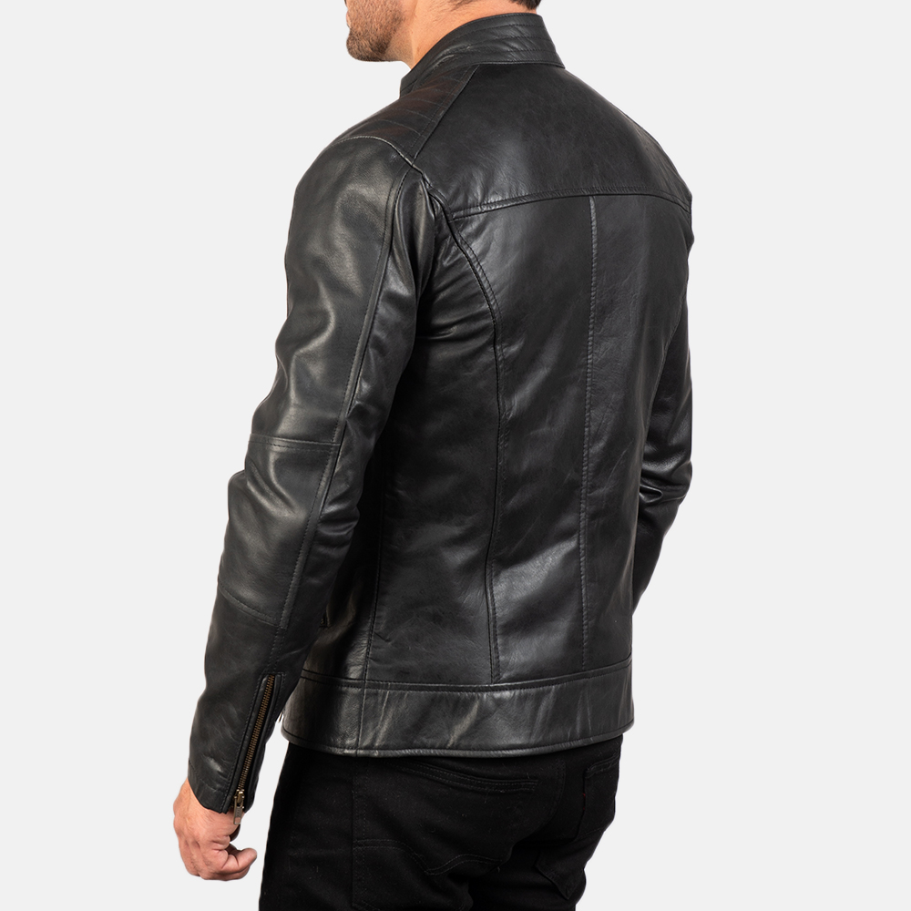 Men's Dean Black Leather Biker Jacket - Image 3