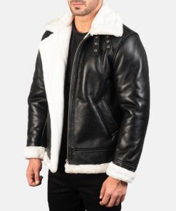 Men's Francis B 3 Black & White Leather Bomber Jacket