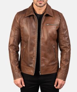 Men's Lavendard Brown Leather Biker Jacket