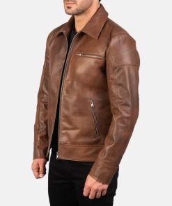 Alternative view of Men's Lavendard Brown Leather Biker Jacket