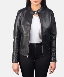 Rave Black Leather Biker Jacket For Women