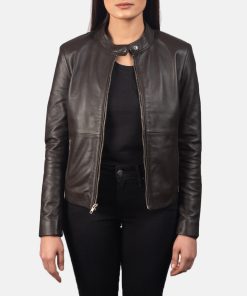 Rave Brown Leather Biker Jacket For Women