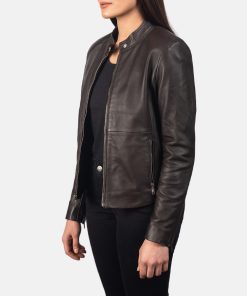 Alternative view of Rave Brown Leather Biker Jacket For Women